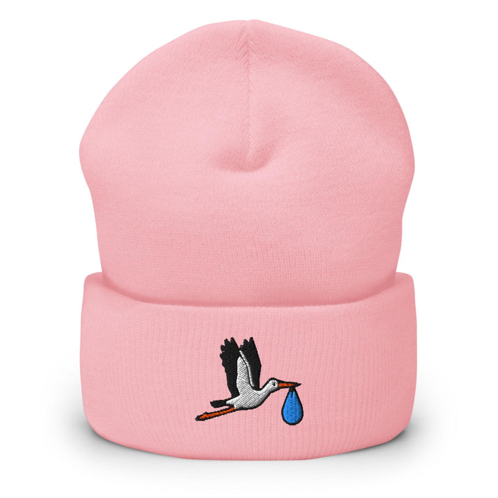 Flying Stork with Baby Bundle Embroidered Cuffed Beanie: Cozy Unisex Winter Cap