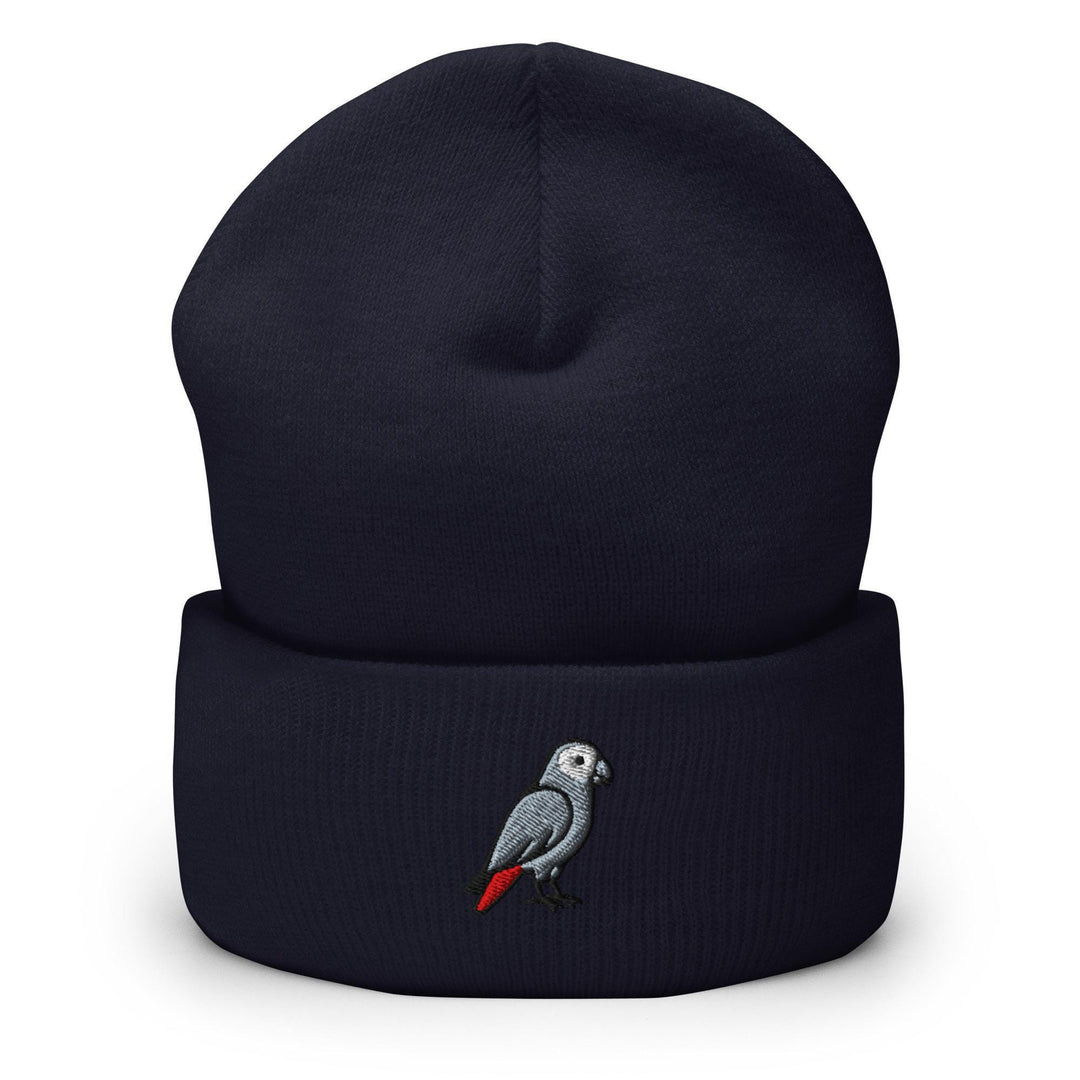 African Grey Parrot Embroidered Cuffed Beanie: Cozy Unisex Winter Cap