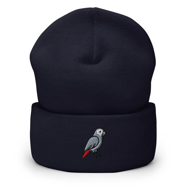 African Grey Parrot Embroidered Cuffed Beanie: Cozy Unisex Winter Cap