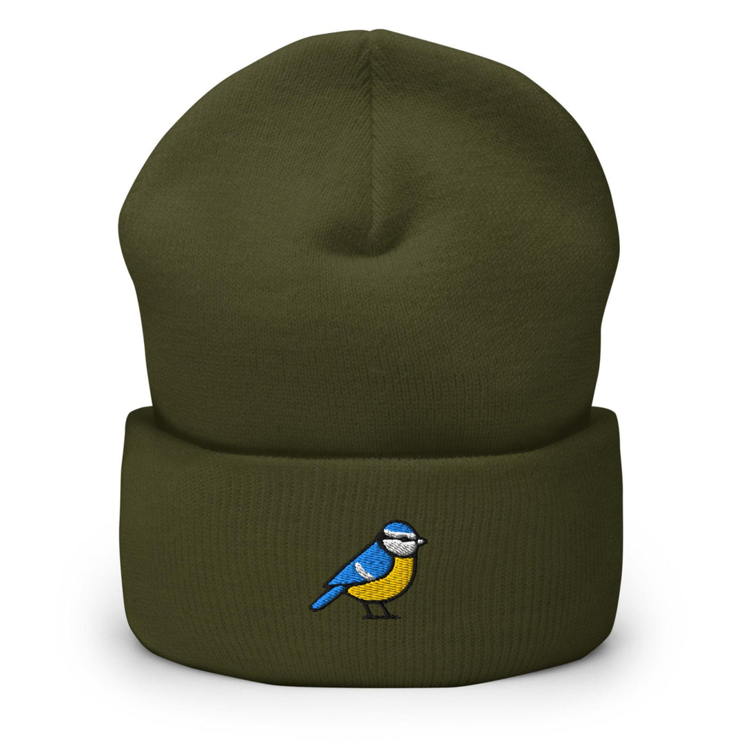 Eurasian Blue Tit Embroidered Cuffed Beanie: Cozy Unisex Winter Cap