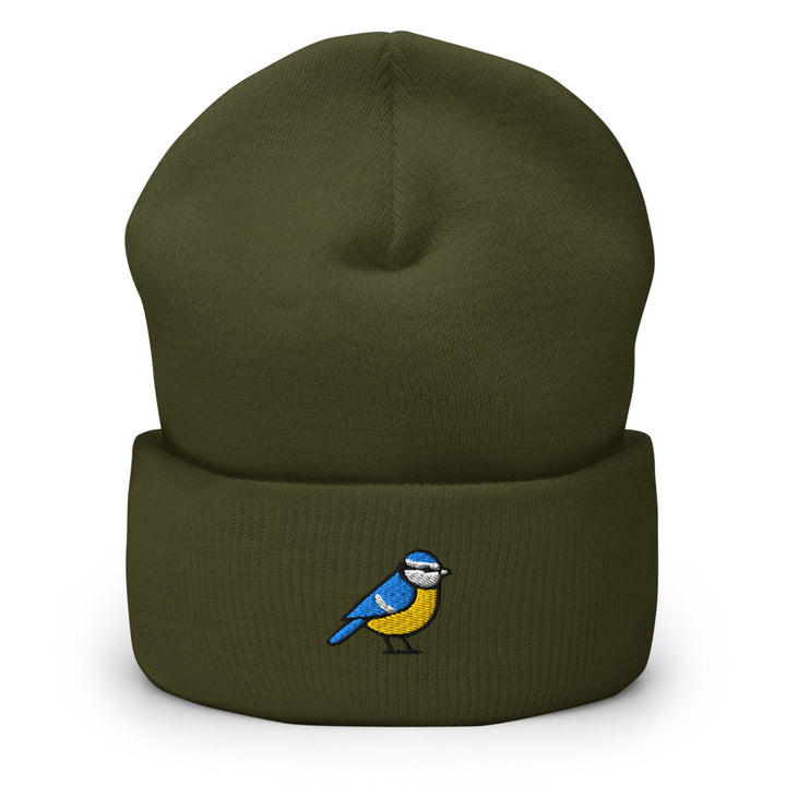 Eurasian Blue Tit Embroidered Cuffed Beanie: Cozy Unisex Winter Cap