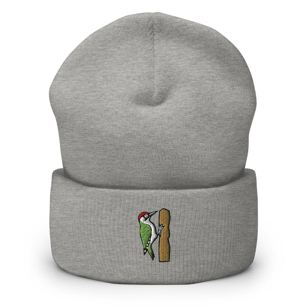 European Green Woodpecker Embroidered Cuffed Beanie: Cozy Unisex Winter Cap