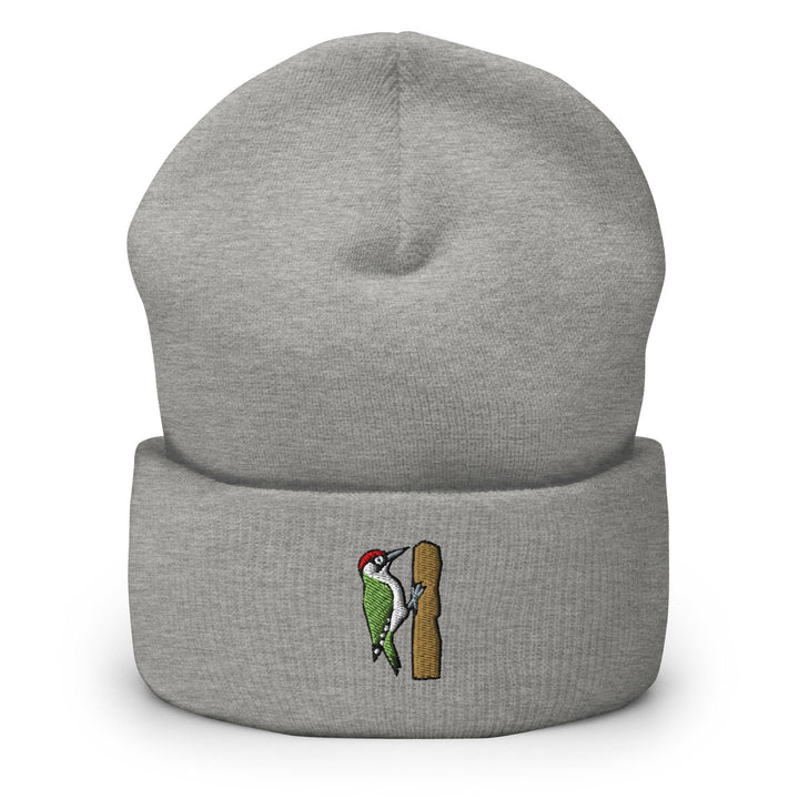 European Green Woodpecker Embroidered Cuffed Beanie: Cozy Unisex Winter Cap