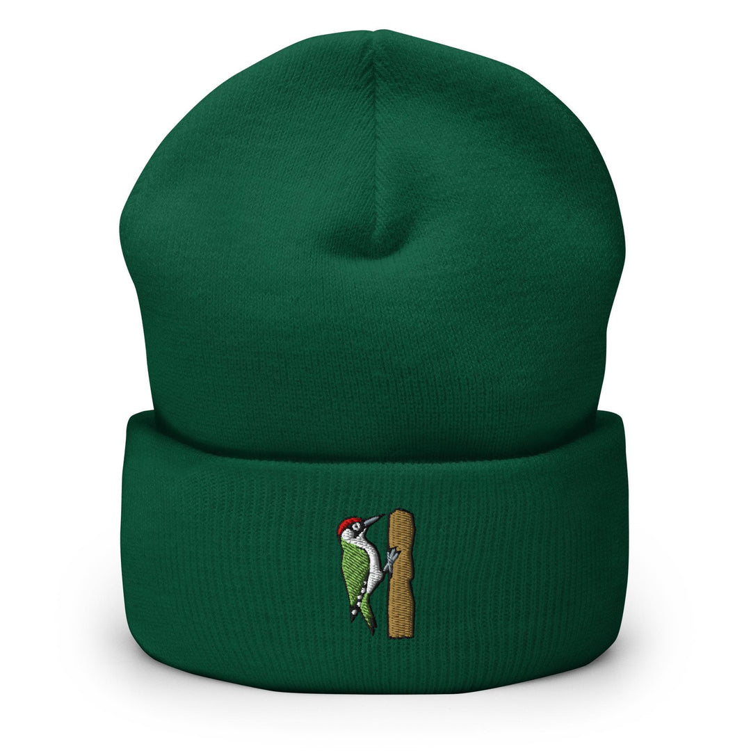 European Green Woodpecker Embroidered Cuffed Beanie: Cozy Unisex Winter Cap