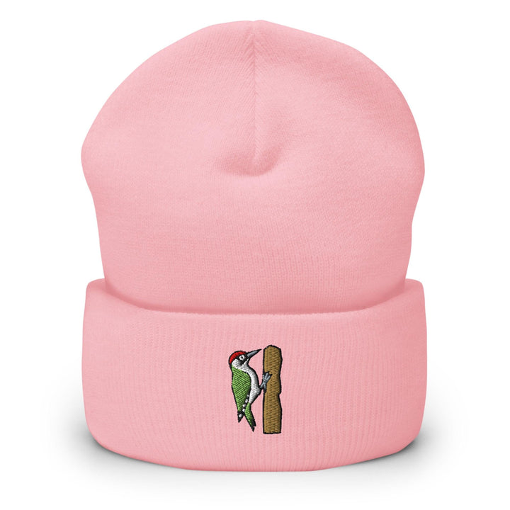 European Green Woodpecker Embroidered Cuffed Beanie: Cozy Unisex Winter Cap