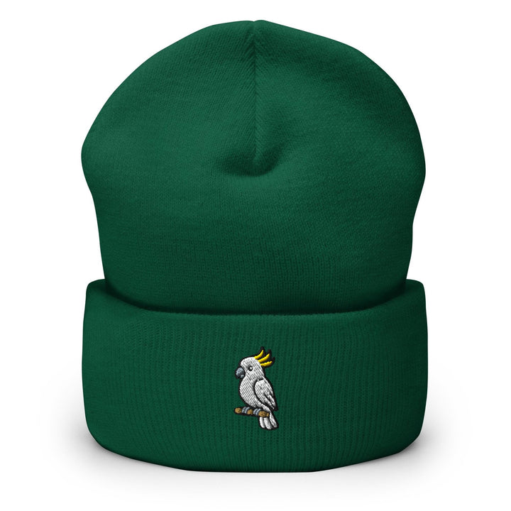 Yellow-Crested Cockatoo Embroidered Cuffed Beanie: Cozy Unisex Winter Cap