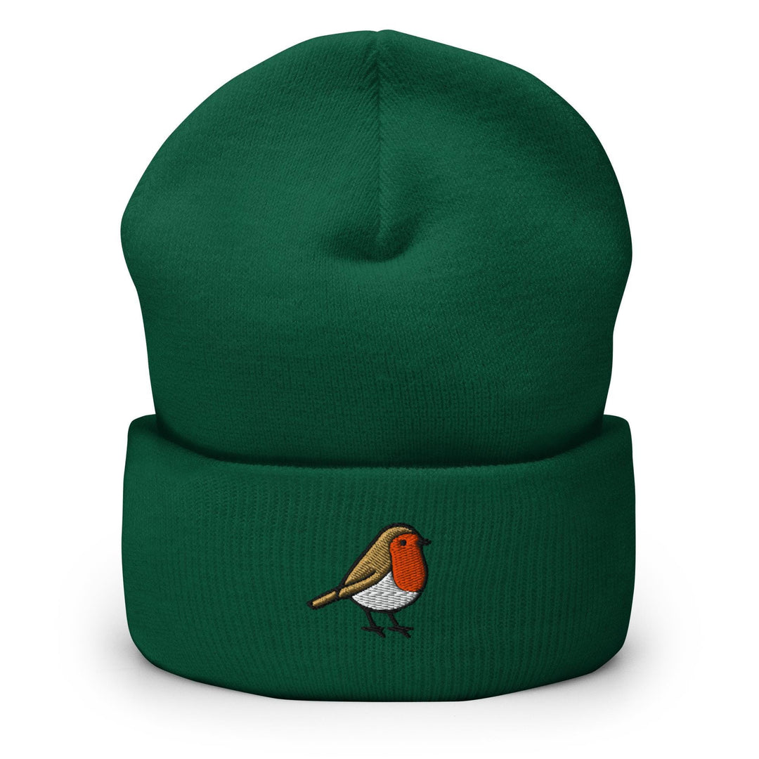 European Robin Embroidered Cuffed Beanie: Cozy Unisex Winter Cap