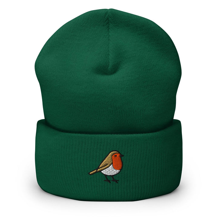 European Robin Embroidered Cuffed Beanie: Cozy Unisex Winter Cap