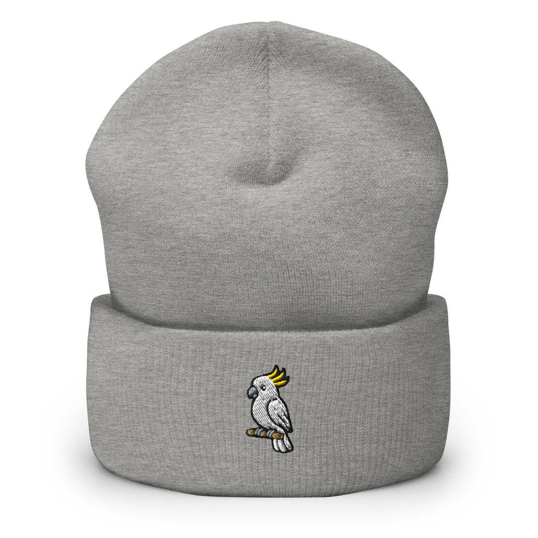 Yellow-Crested Cockatoo Embroidered Cuffed Beanie: Cozy Unisex Winter Cap