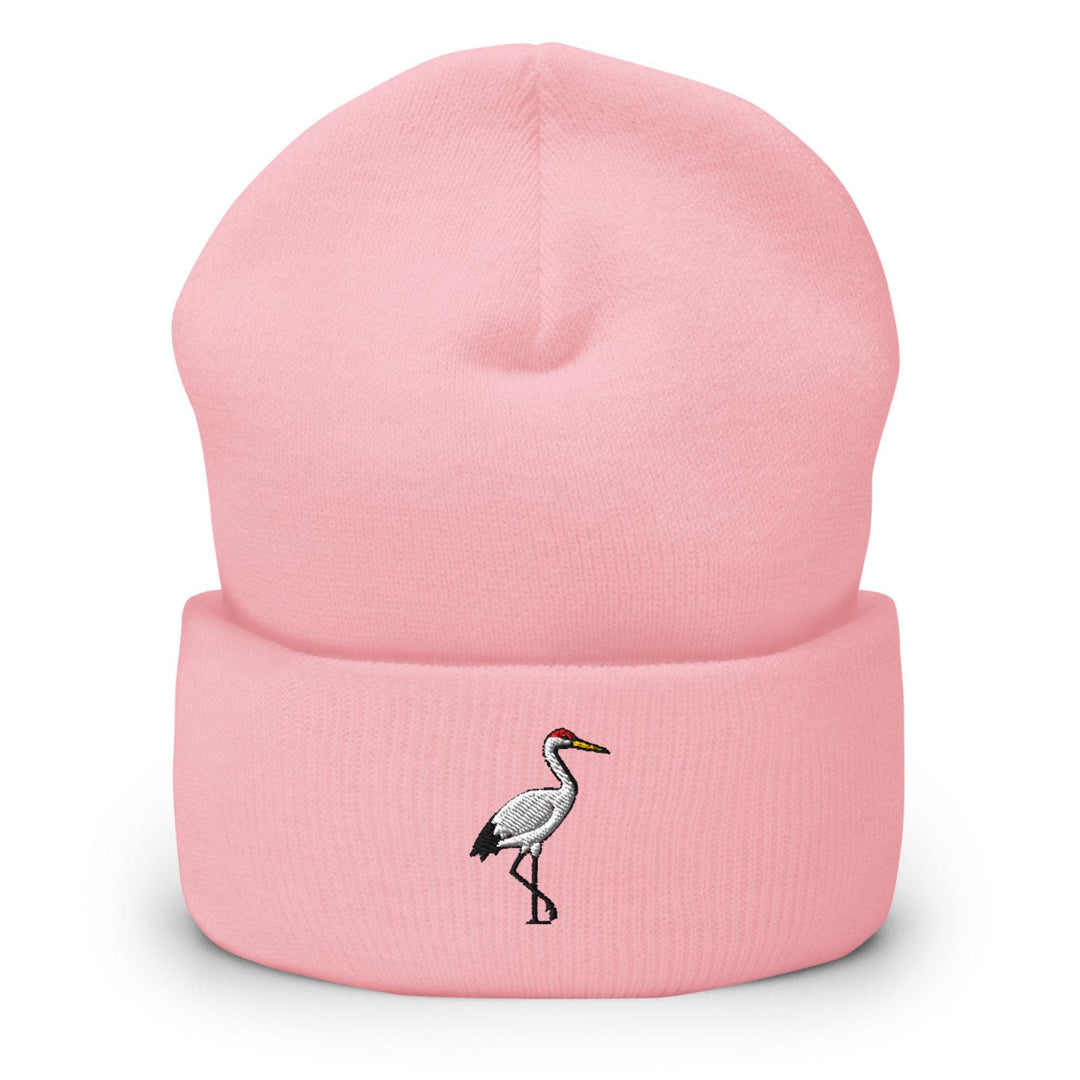 Crane Bird Embroidered Cuffed Beanie: Cozy Unisex Winter Cap