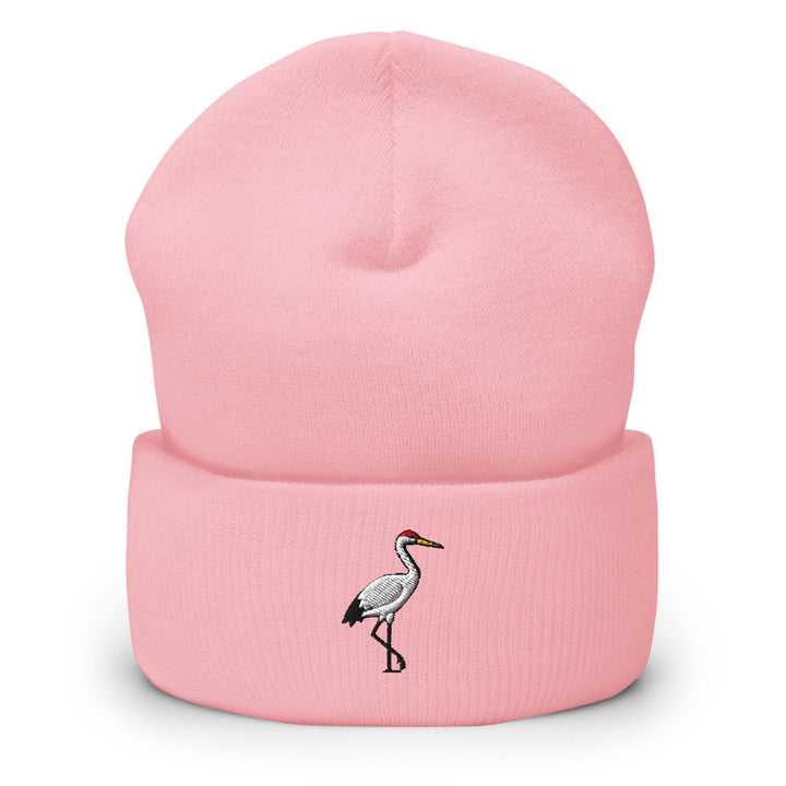 Crane Bird Embroidered Cuffed Beanie: Cozy Unisex Winter Cap
