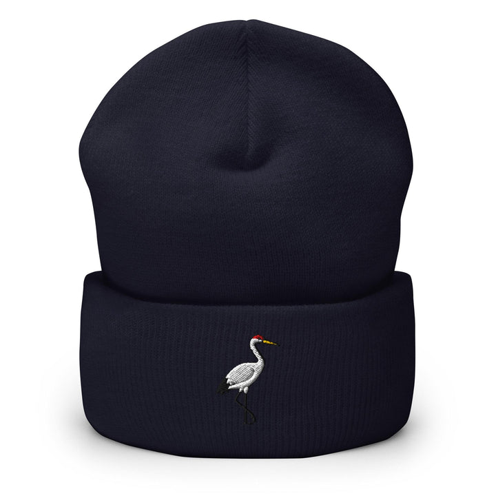 Crane Bird Embroidered Cuffed Beanie: Cozy Unisex Winter Cap