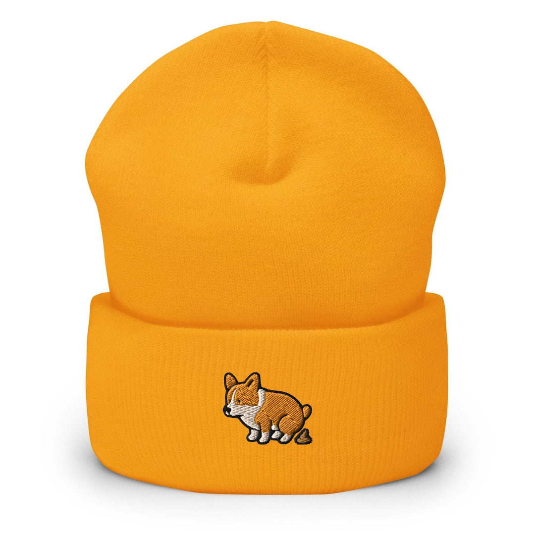 Corgi Pooping Embroidered Cuffed Beanie: Cozy Unisex Winter Cap
