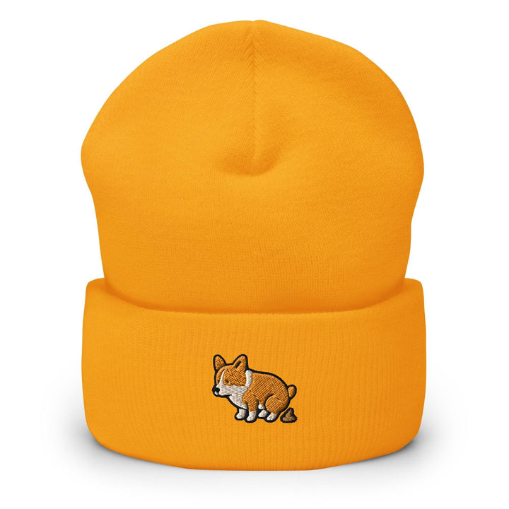 Corgi Pooping Embroidered Cuffed Beanie: Cozy Unisex Winter Cap