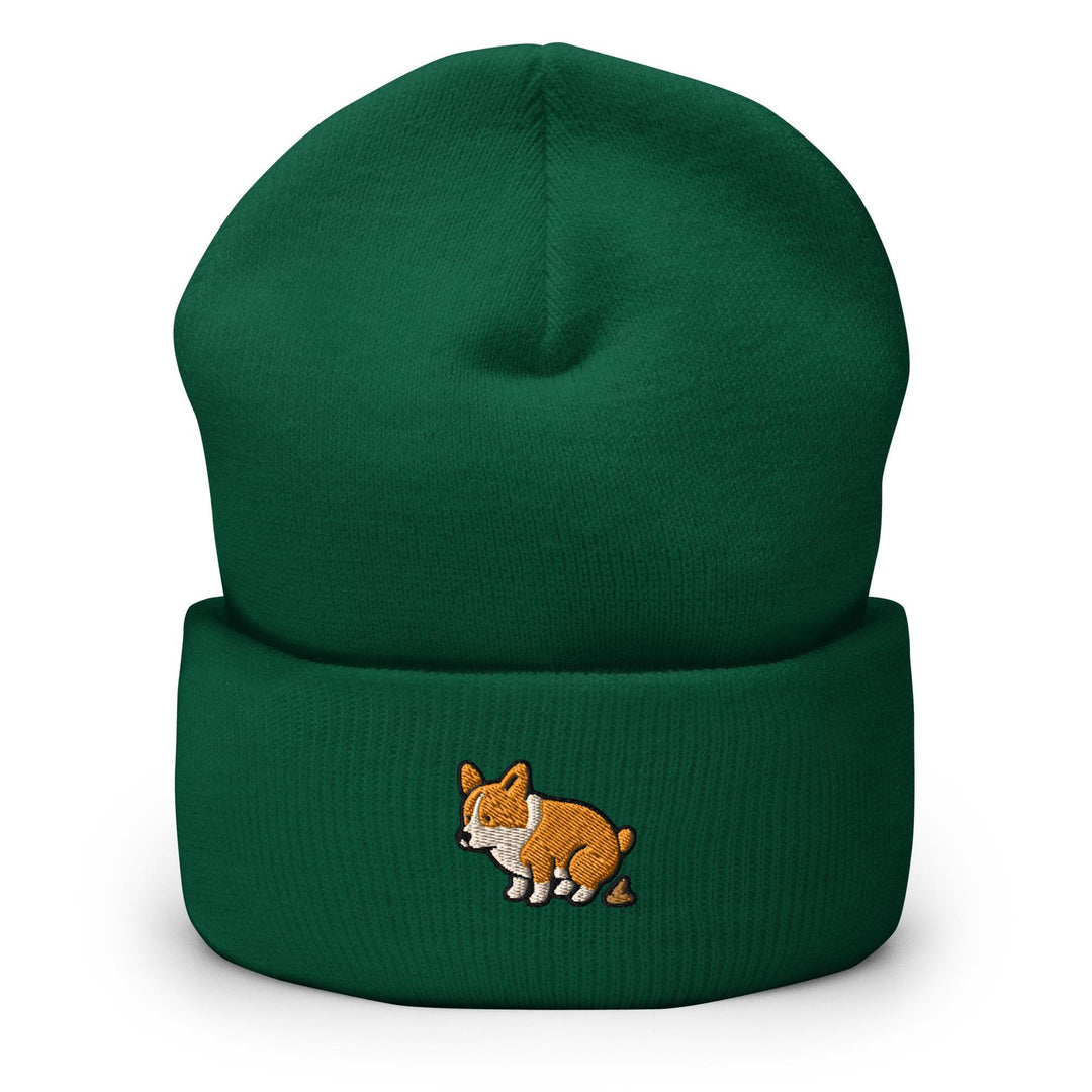 Corgi Pooping Embroidered Cuffed Beanie: Cozy Unisex Winter Cap
