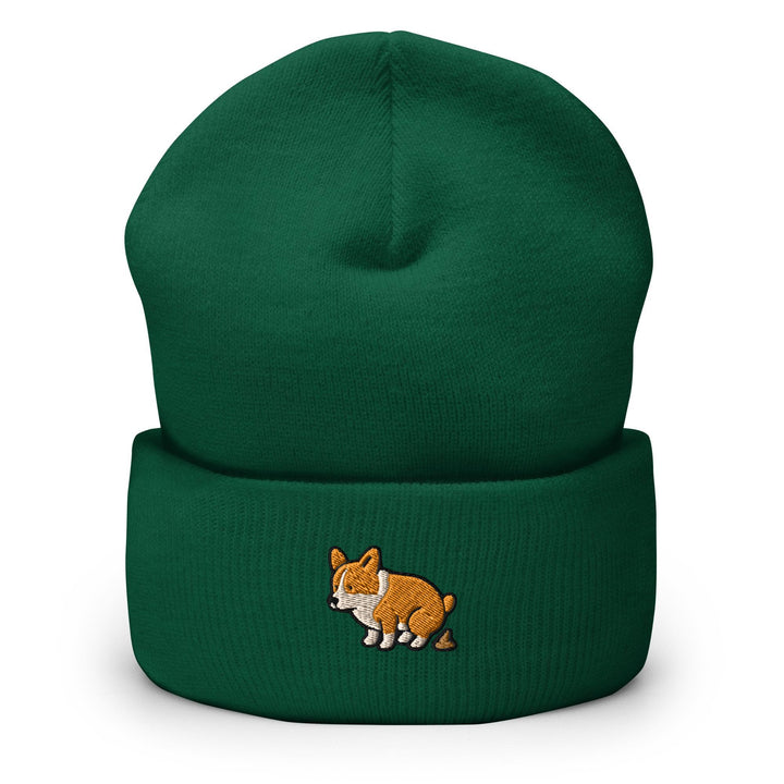 Corgi Pooping Embroidered Cuffed Beanie: Cozy Unisex Winter Cap