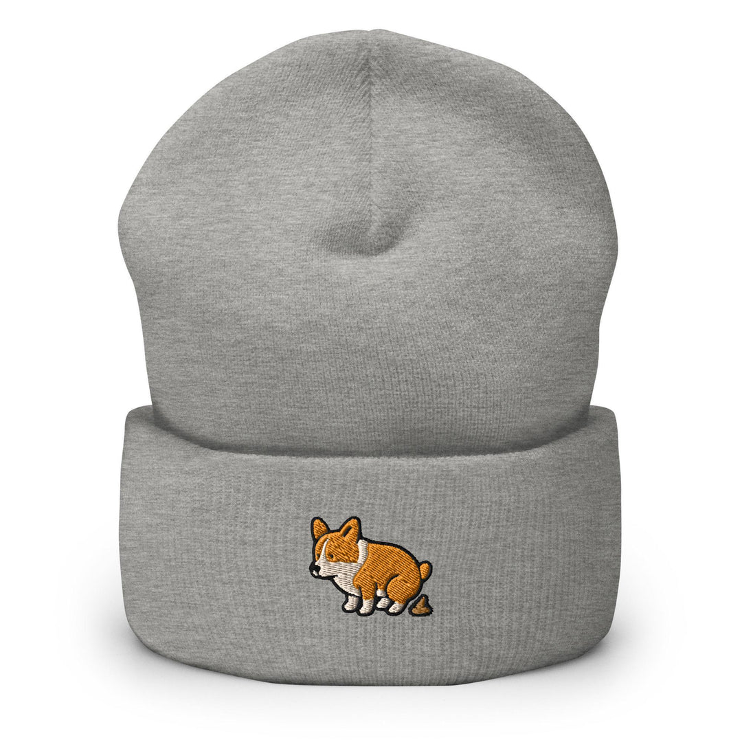 Corgi Pooping Embroidered Cuffed Beanie: Cozy Unisex Winter Cap