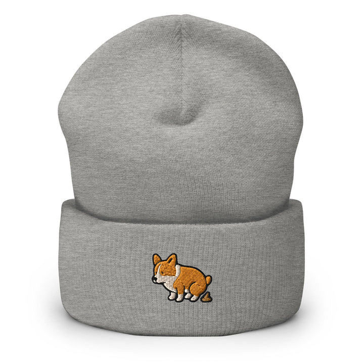 Corgi Pooping Embroidered Cuffed Beanie: Cozy Unisex Winter Cap