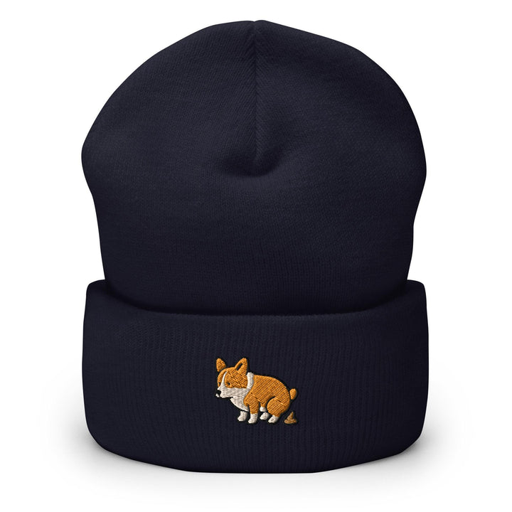 Corgi Pooping Embroidered Cuffed Beanie: Cozy Unisex Winter Cap
