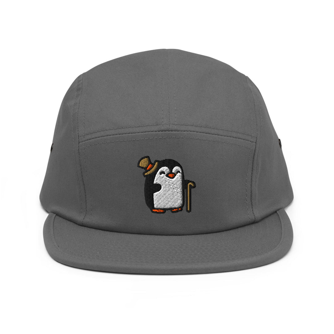 Sophisticated Sir Penguin Embroidered 5‑Panel Cotton Camper Cap: Adjustable Fit