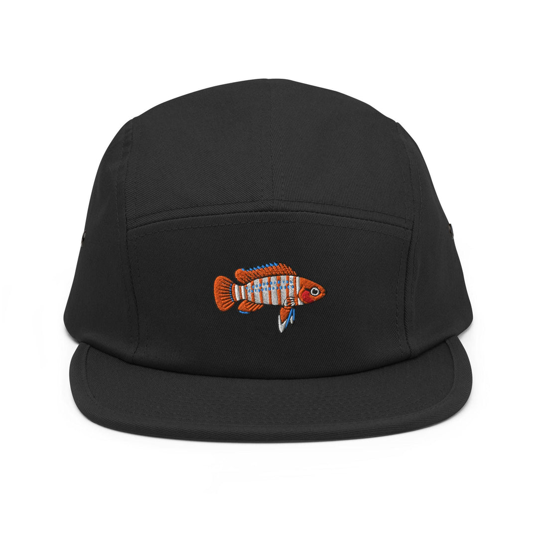 Scarlet Badis Embroidered 5‑Panel Cotton Camper Cap: Adjustable Fit