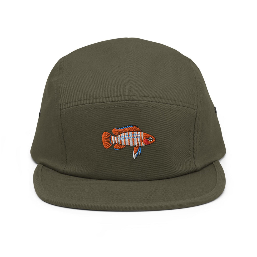 Scarlet Badis Embroidered 5‑Panel Cotton Camper Cap: Adjustable Fit