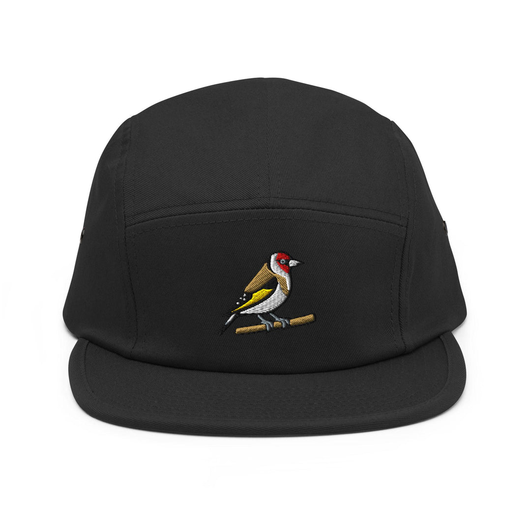 European Goldfinch Embroidered 5‑Panel Cotton Camper Cap: Adjustable Fit