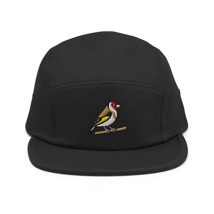 European Goldfinch Embroidered 5‑Panel Cotton Camper Cap: Adjustable Fit
