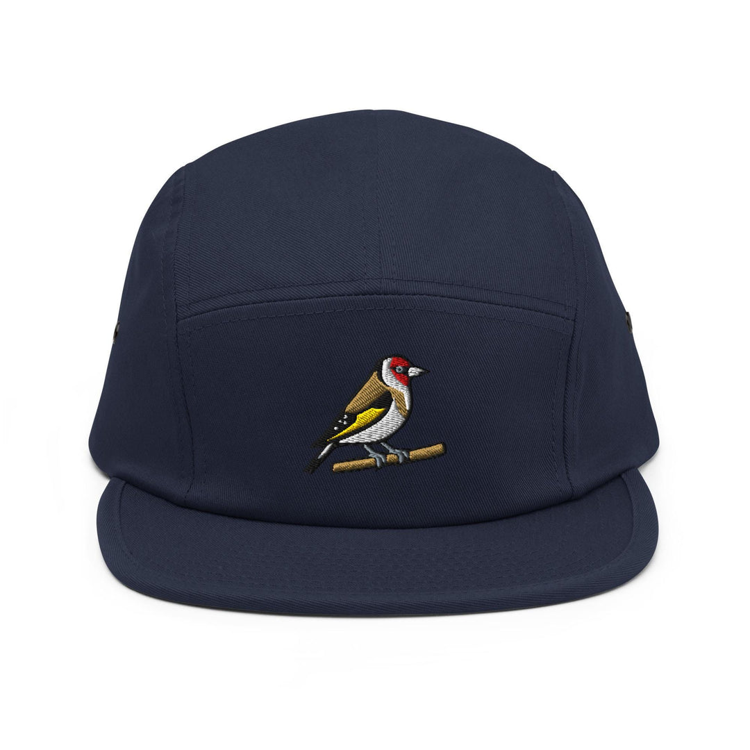 European Goldfinch Embroidered 5‑Panel Cotton Camper Cap: Adjustable Fit