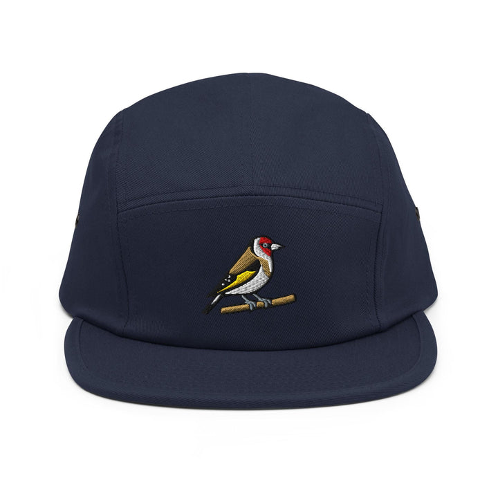 European Goldfinch Embroidered 5‑Panel Cotton Camper Cap: Adjustable Fit