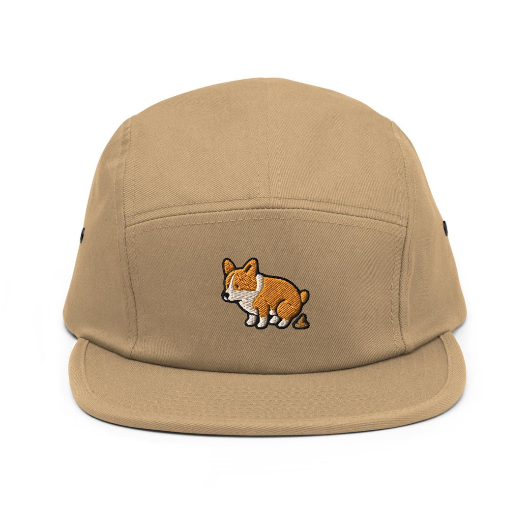 Corgi Pooping Embroidered 5‑Panel Cotton Camper Cap: Adjustable Fit
