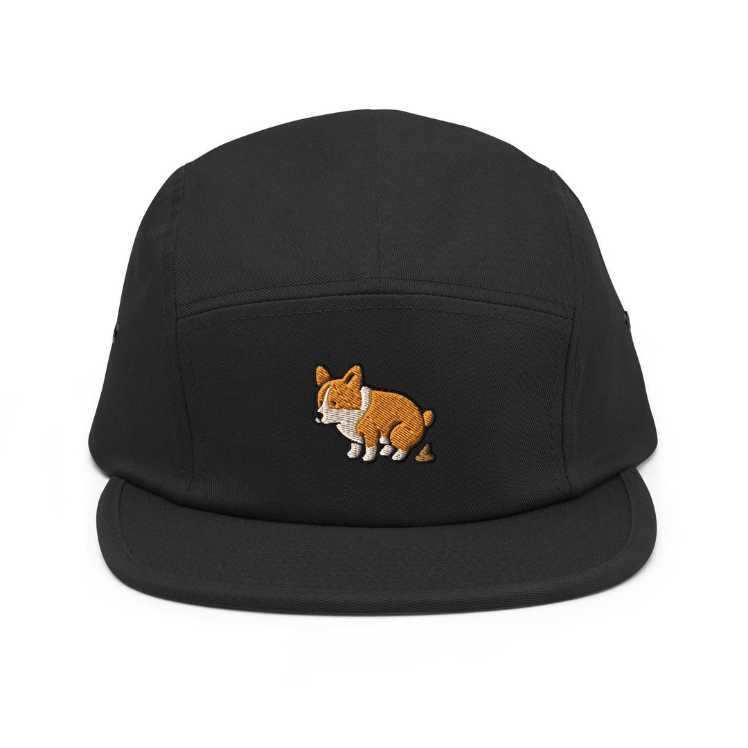 Corgi Pooping Embroidered 5‑Panel Cotton Camper Cap: Adjustable Fit