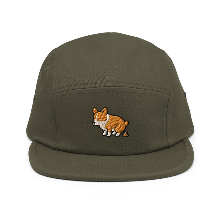 Corgi Pooping Embroidered 5‑Panel Cotton Camper Cap: Adjustable Fit