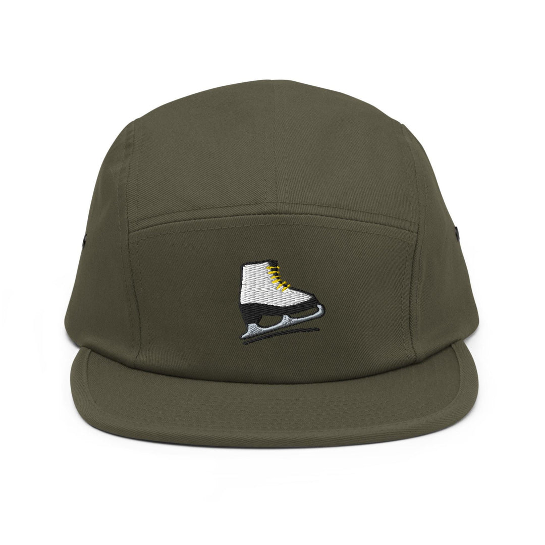 Ice Skates Embroidered 5‑Panel Cotton Camper Cap: Adjustable Fit