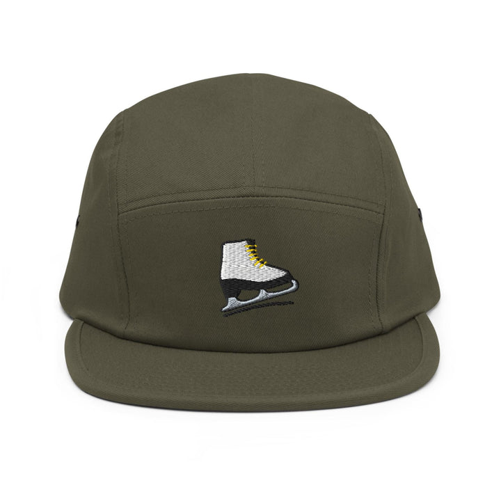 Ice Skates Embroidered 5‑Panel Cotton Camper Cap: Adjustable Fit