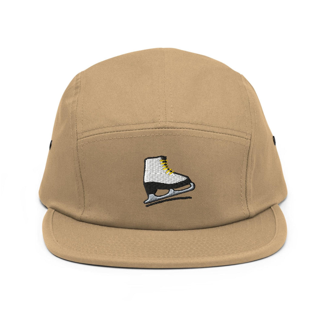 Ice Skates Embroidered 5‑Panel Cotton Camper Cap: Adjustable Fit