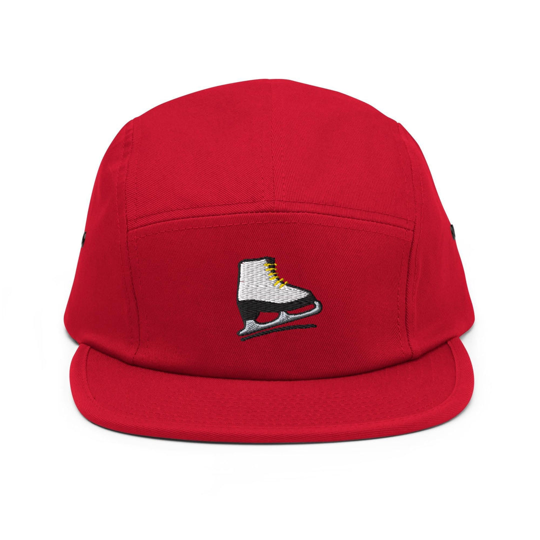 Ice Skates Embroidered 5‑Panel Cotton Camper Cap: Adjustable Fit
