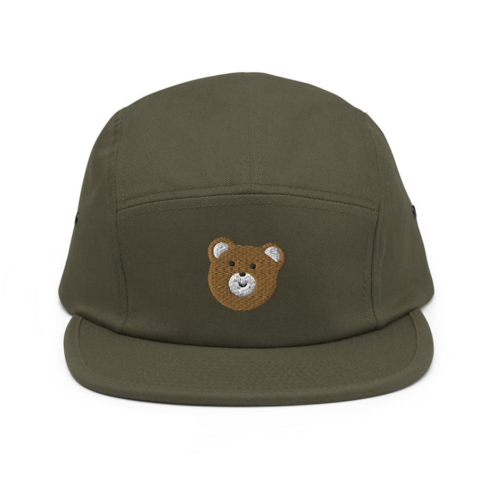Brown Mr. Teddy BearEmbroidered 5‑Panel Cotton Camper Cap: Adjustable Fit