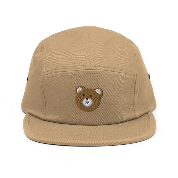 Brown Mr. Teddy BearEmbroidered 5‑Panel Cotton Camper Cap: Adjustable Fit