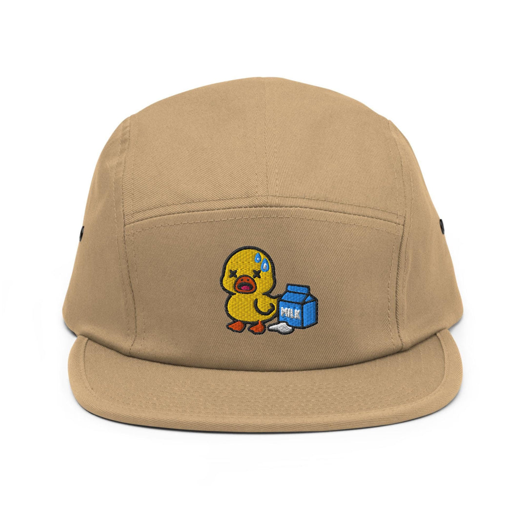Lactose Intolerant Duck Embroidered 5‑Panel Cotton Camper Cap: Adjustable Fit