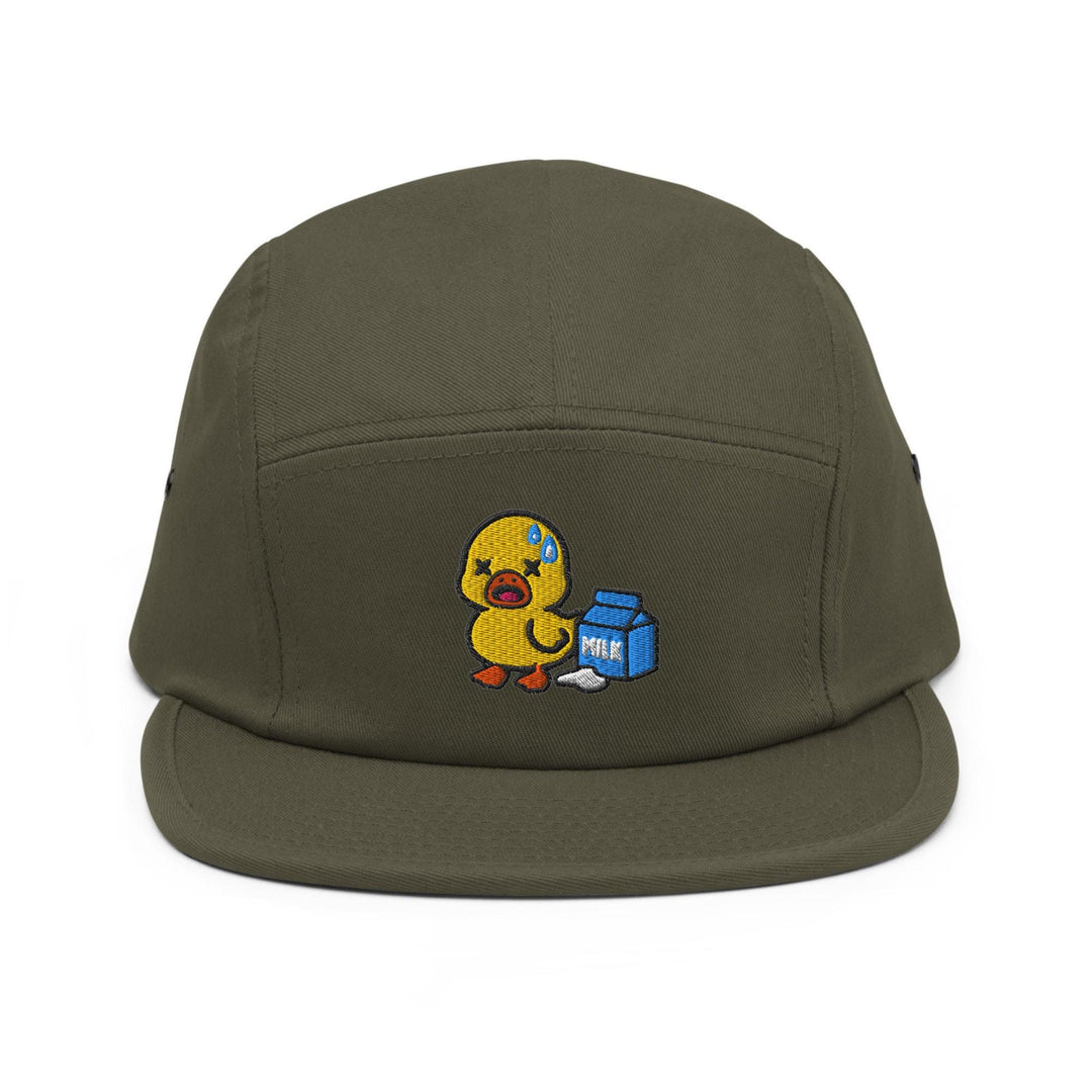 Lactose Intolerant Duck Embroidered 5‑Panel Cotton Camper Cap: Adjustable Fit