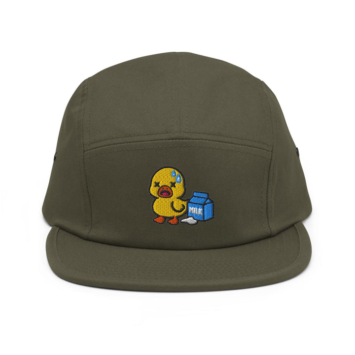 Lactose Intolerant Duck Embroidered 5‑Panel Cotton Camper Cap: Adjustable Fit