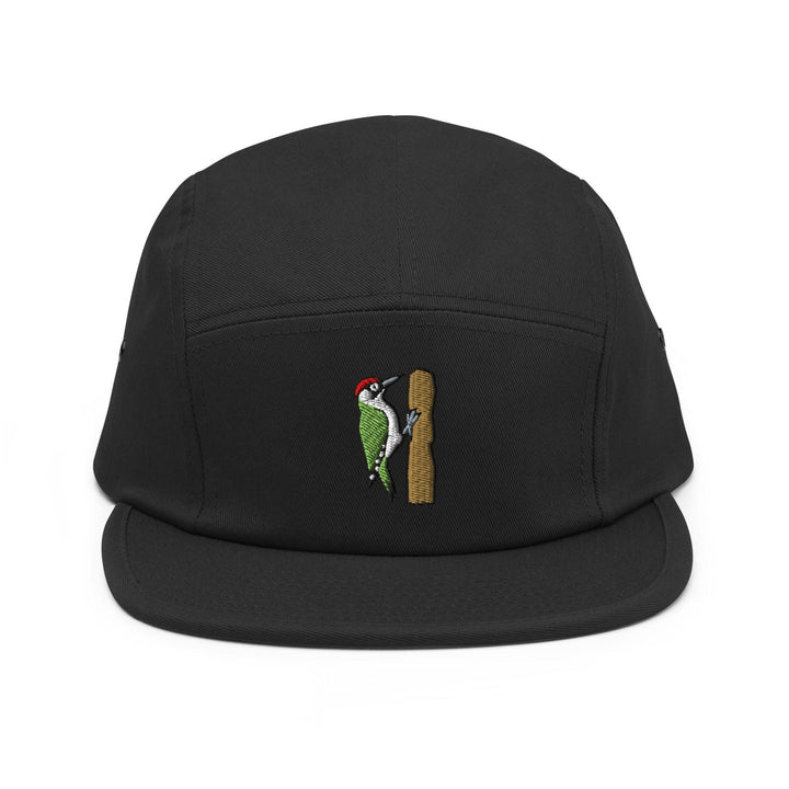 European Green Woodpecker (Picus viridis) Embroidered 5‑Panel Cotton Camper Cap: Adjustable Fit