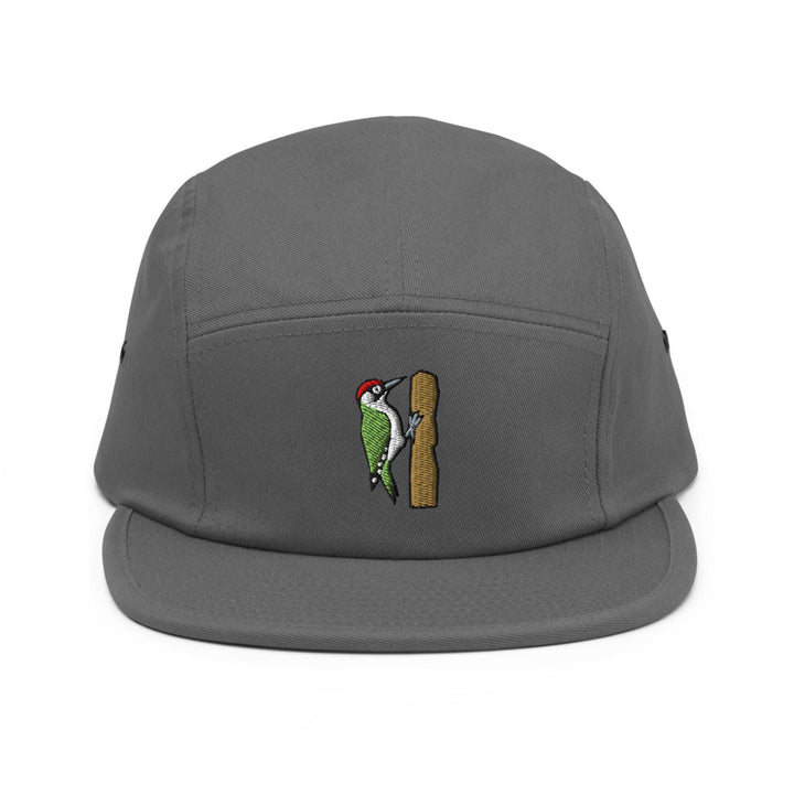 European Green Woodpecker (Picus viridis) Embroidered 5‑Panel Cotton Camper Cap: Adjustable Fit