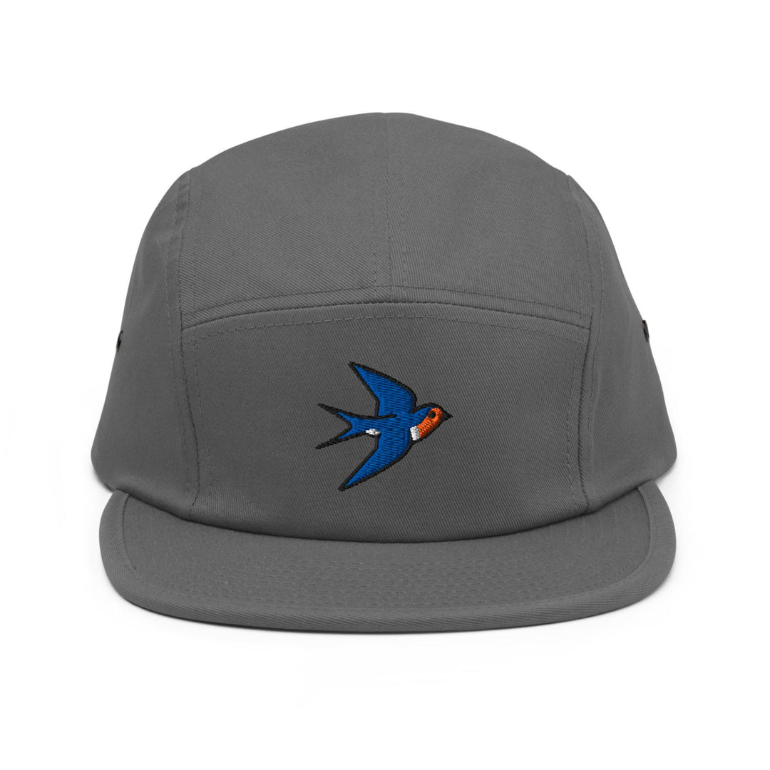 Swallow Bird Embroidered 5‑Panel Cotton Camper Cap: Adjustable Fit