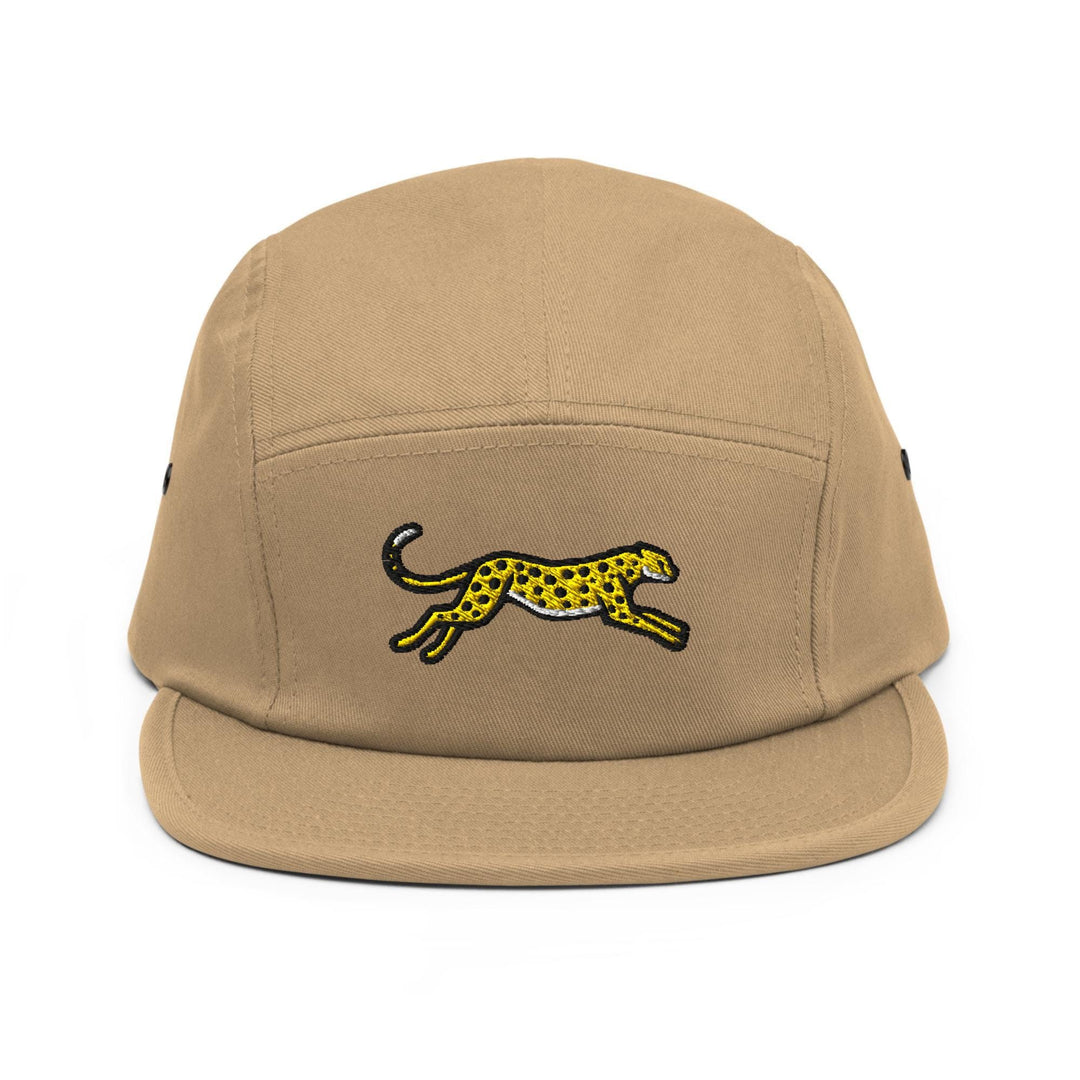 Cheetah Embroidered 5‑Panel Cotton Camper Cap: Adjustable Fit