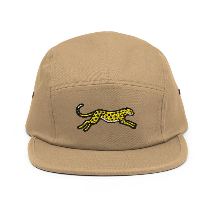 Cheetah Embroidered 5‑Panel Cotton Camper Cap: Adjustable Fit