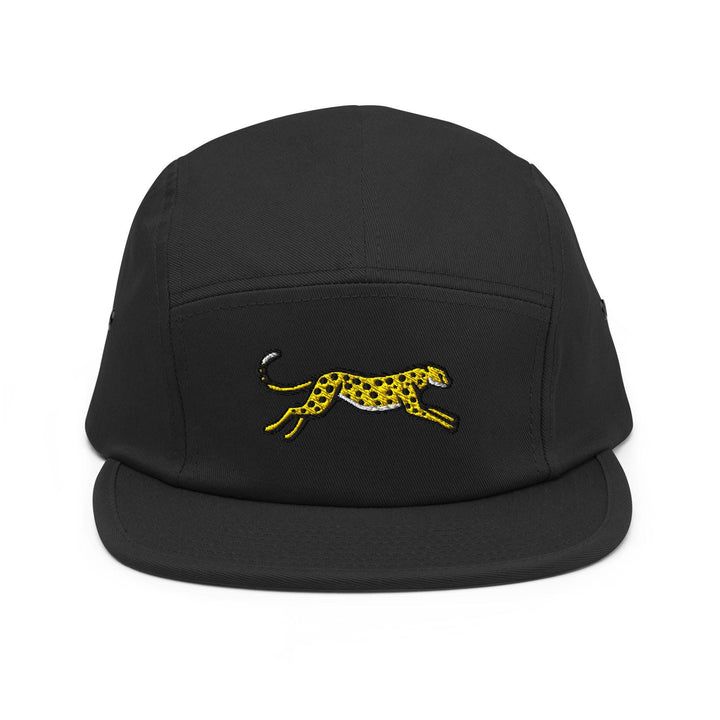 Cheetah Embroidered 5‑Panel Cotton Camper Cap: Adjustable Fit
