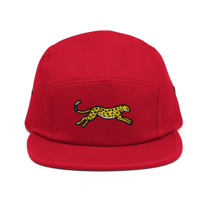 Cheetah Embroidered 5‑Panel Cotton Camper Cap: Adjustable Fit