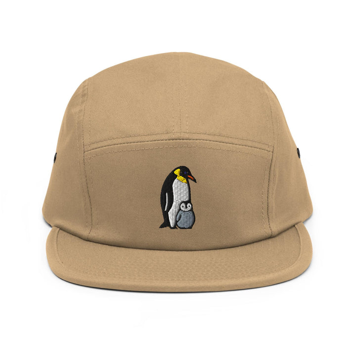 Emperor Penguin with Chick Embroidered 5‑Panel Cotton Camper Cap: Adjustable Fit